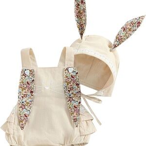 Adorable Beige Bunny Onesie with Floral Ears